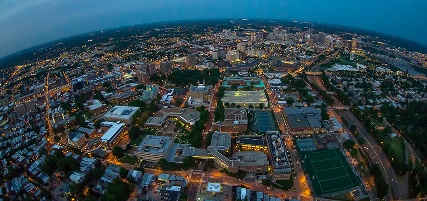 Aerial photo of downtown Richmond at night